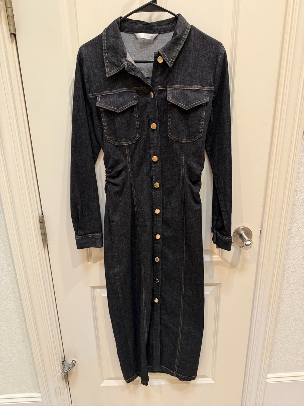 Zara Button-Front Black Denim Shirt Dress